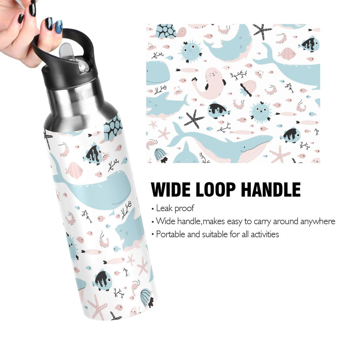 Stainless Steel Insulated Vacuum Flask Water Bottle with Straw Lid G68000