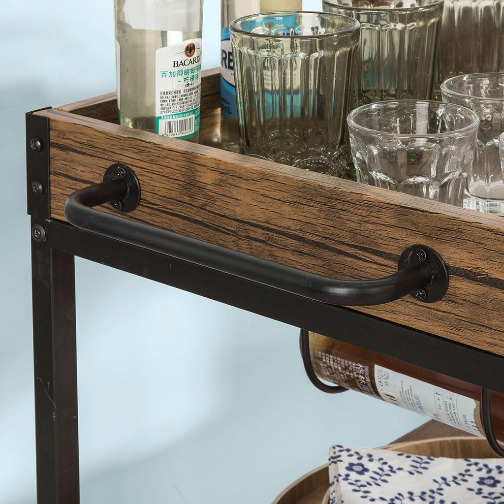 Brown Wood Metal Bar Serving Cart R60517