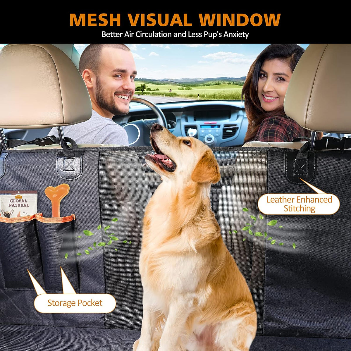 Waterproof Nonslip Dog Seat Cover with 2 Seat Belts and a Pocket C583