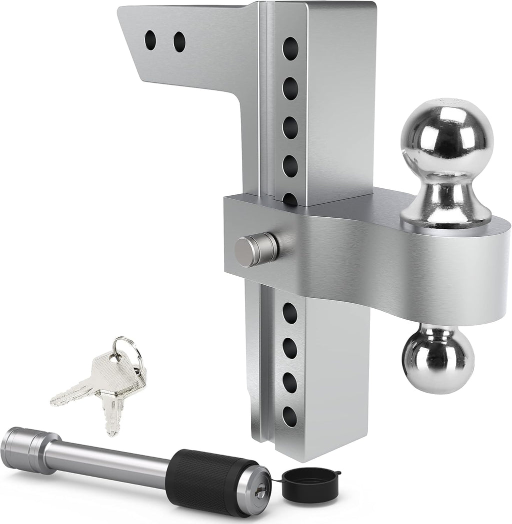 Adjustable Trailer Hitch Ball Mount, 2.5-Inch Receiver, 10-Inch Drop, Forged Aluminum Shank, 2-Inch and 2-5/16-Inch Combo Stainless Steel Tow Balls C151