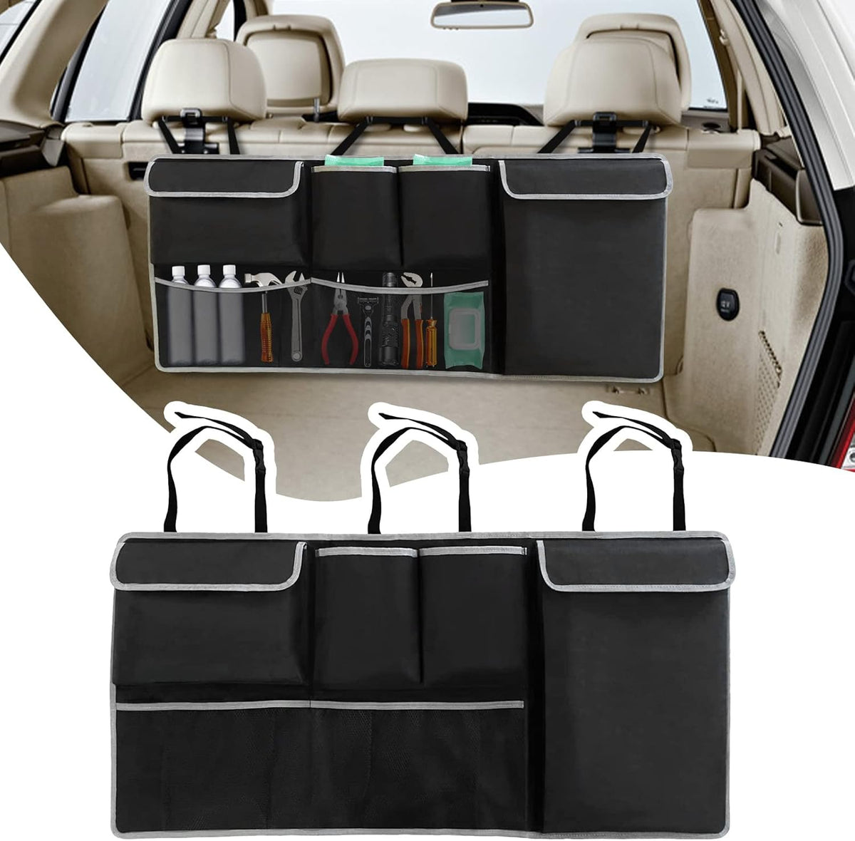 Collapsible Multi-Compartment Car Storage Organizer (Black) Pack of 2 B14600