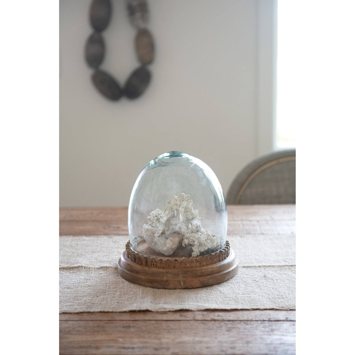 Recycled Glass Cloche on Hand-Carved Mango Wood Base, Set of 2 Pieces P62933