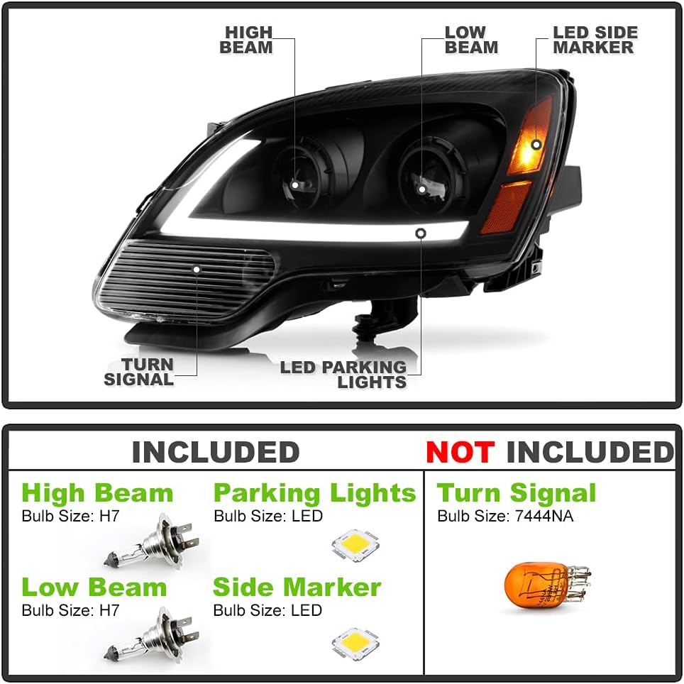 Black LED Projector Headlights Pair D465