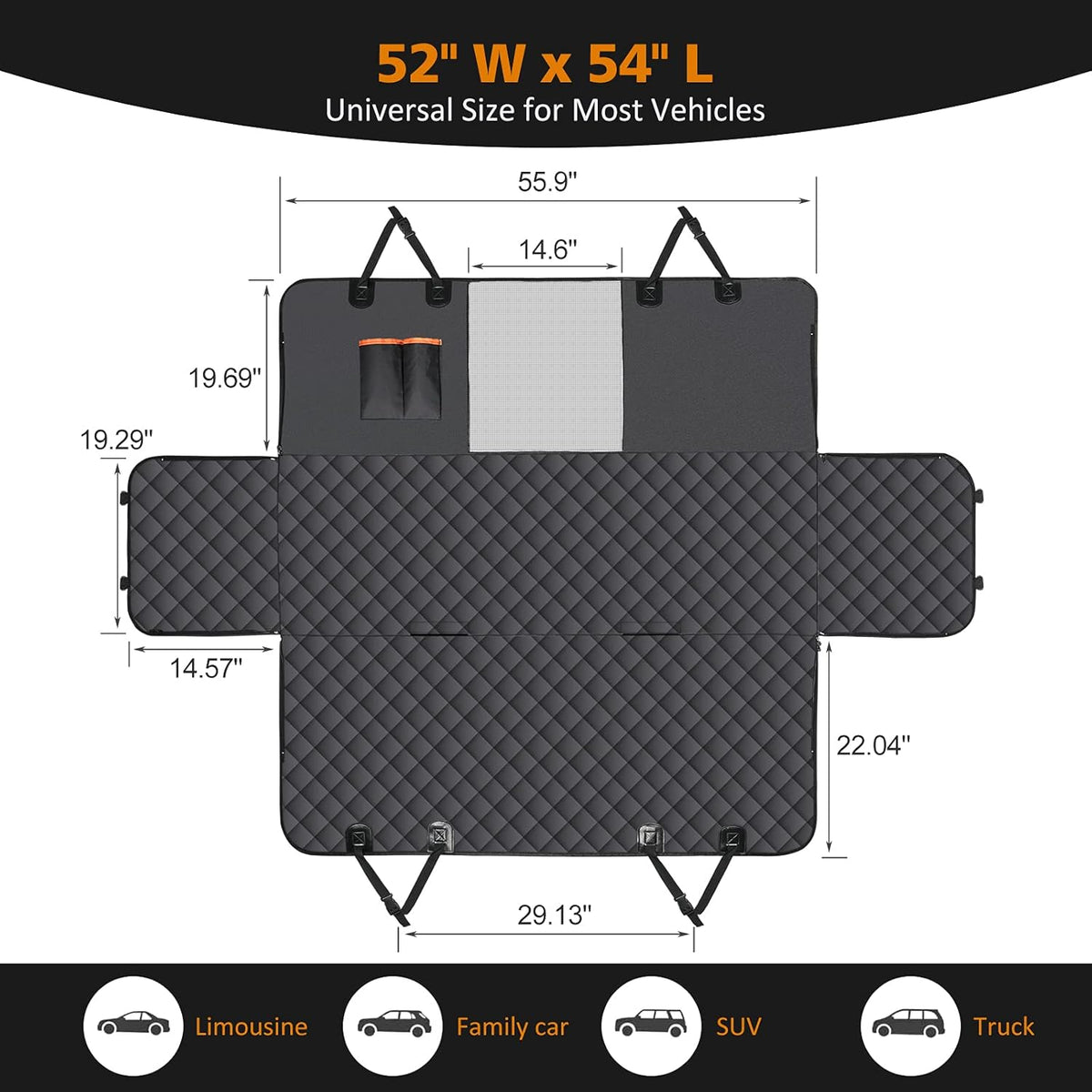 Waterproof Nonslip Dog Seat Cover with 2 Seat Belts and a Pocket C583