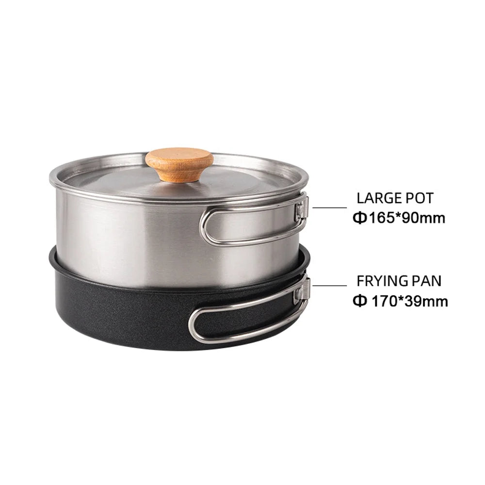 Stainless Steel Camping Cookware Set with Pot Frying Pan Kettle D78703
