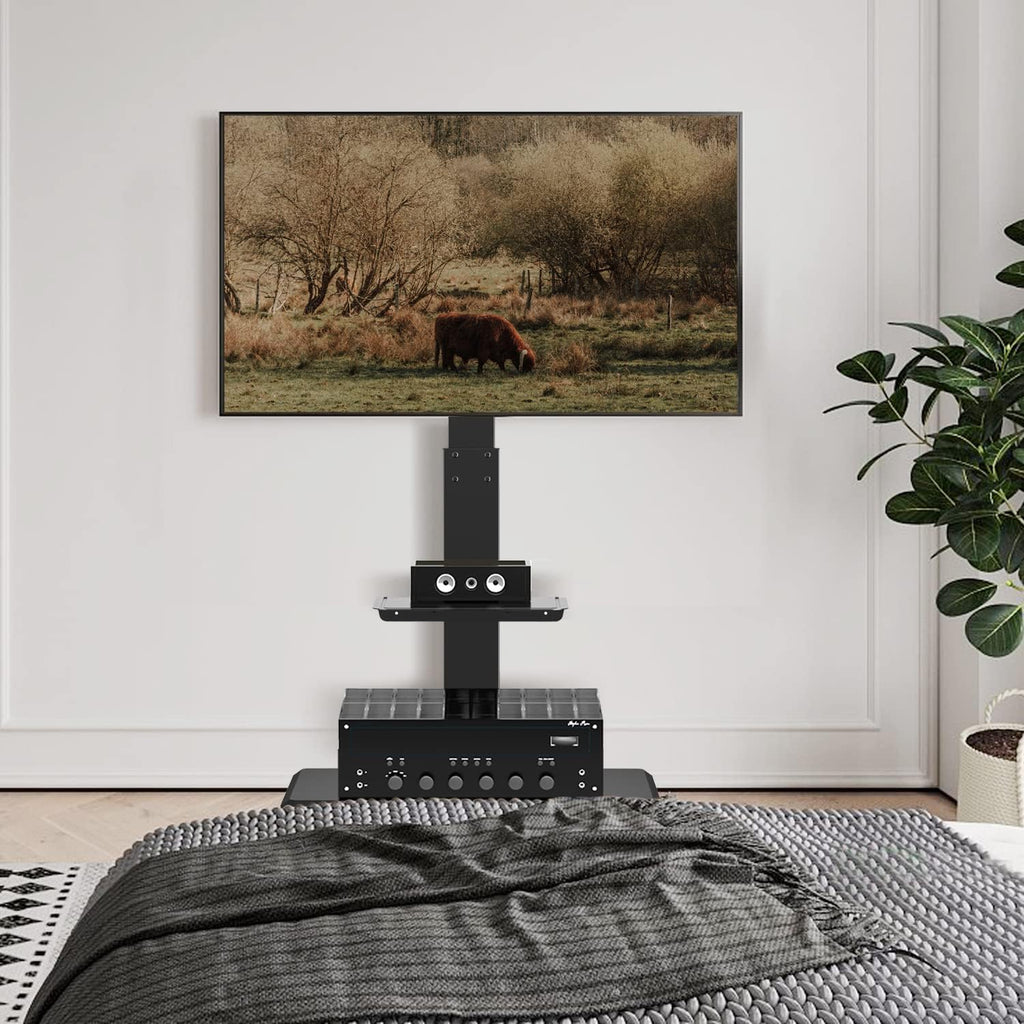 Rolling TV Stand with Wheels and Swivel Mount for 37 inch-70 inch LCD LED Flat Panel Screen TV, Portable Mobile TV Cart with Shelf, Height Adjustable, Max VESA 600x400mm G74951