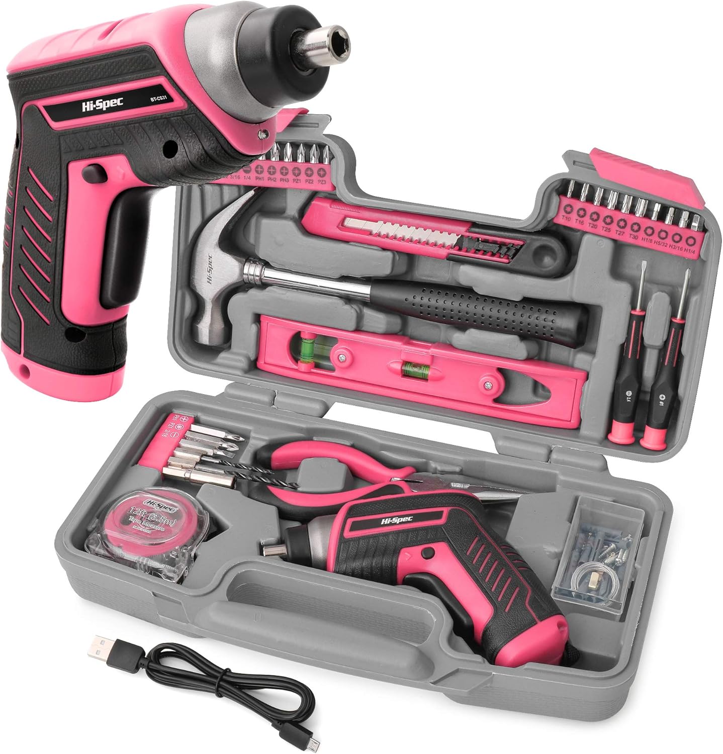 35 Piece Blue Home DIY Tool Kit with Electric Power Screwdriver F3582