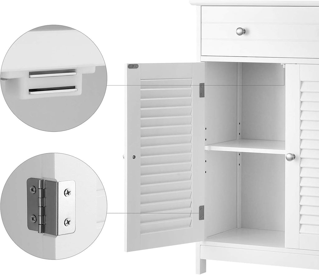 Matte White Free-Standing Bathroom Cabinet with 2 Louvered Doors and Drawer A69596