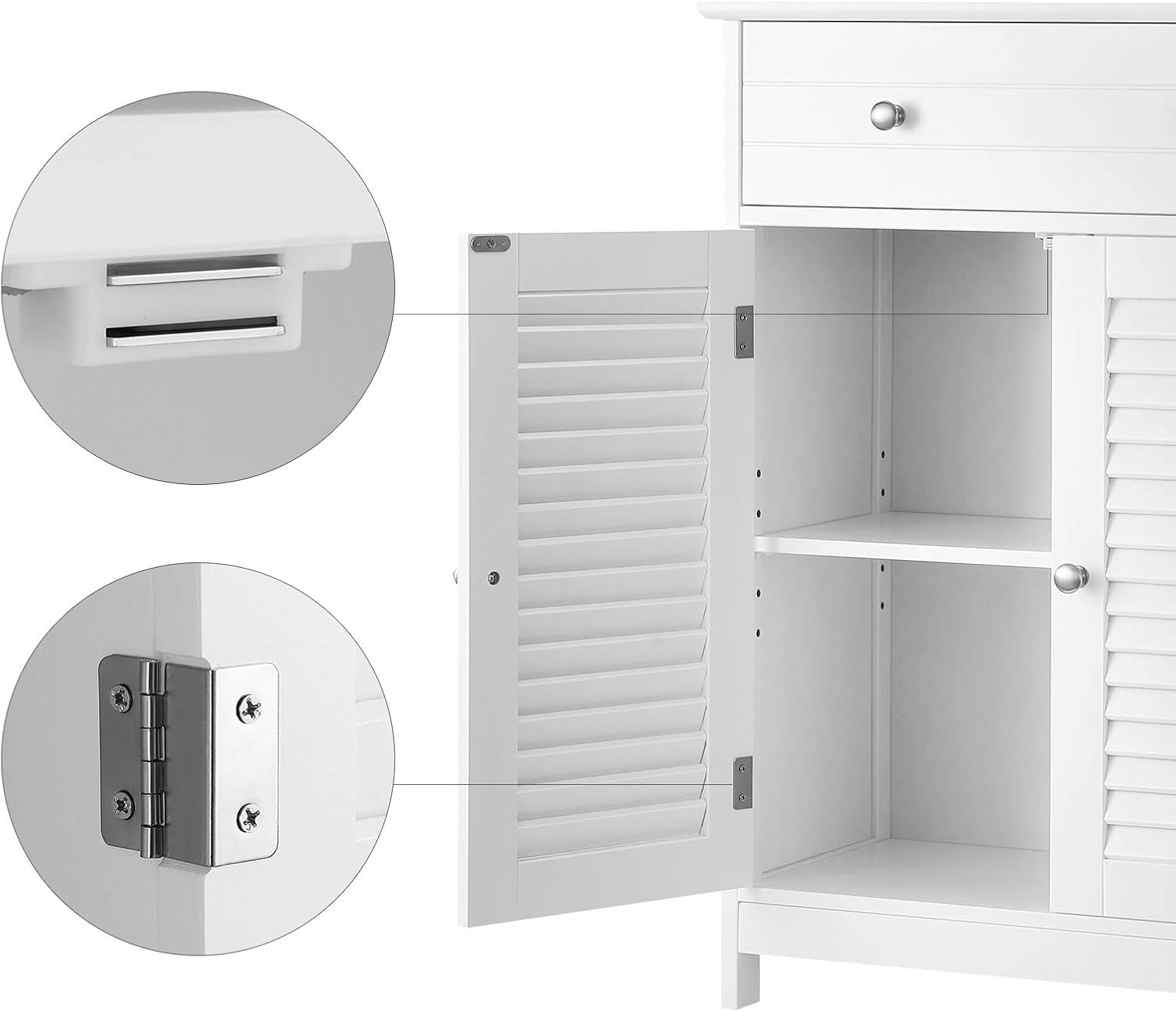 Matte White Free-Standing Bathroom Cabinet with 2 Louvered Doors and Drawer A69596