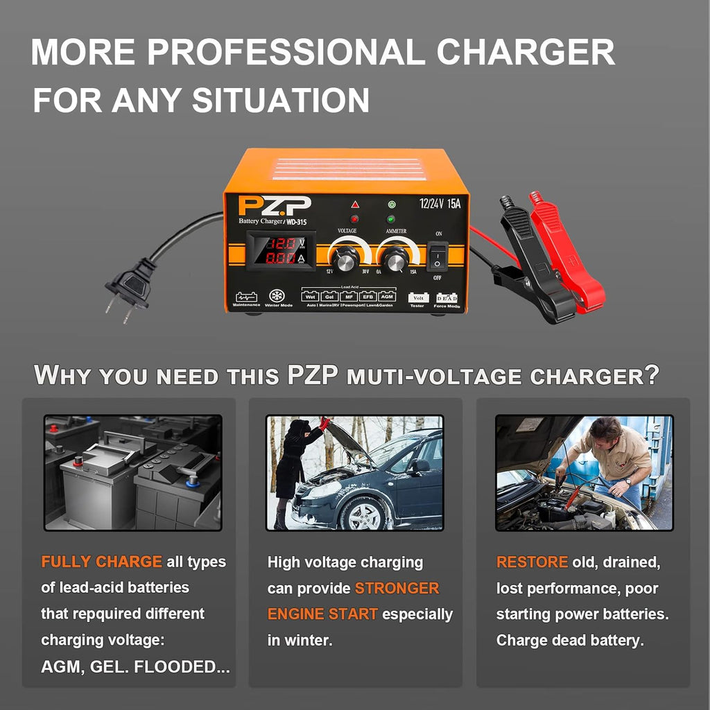 12V/24V Manual Battery Charger Maintainer Trickle Charger D346478