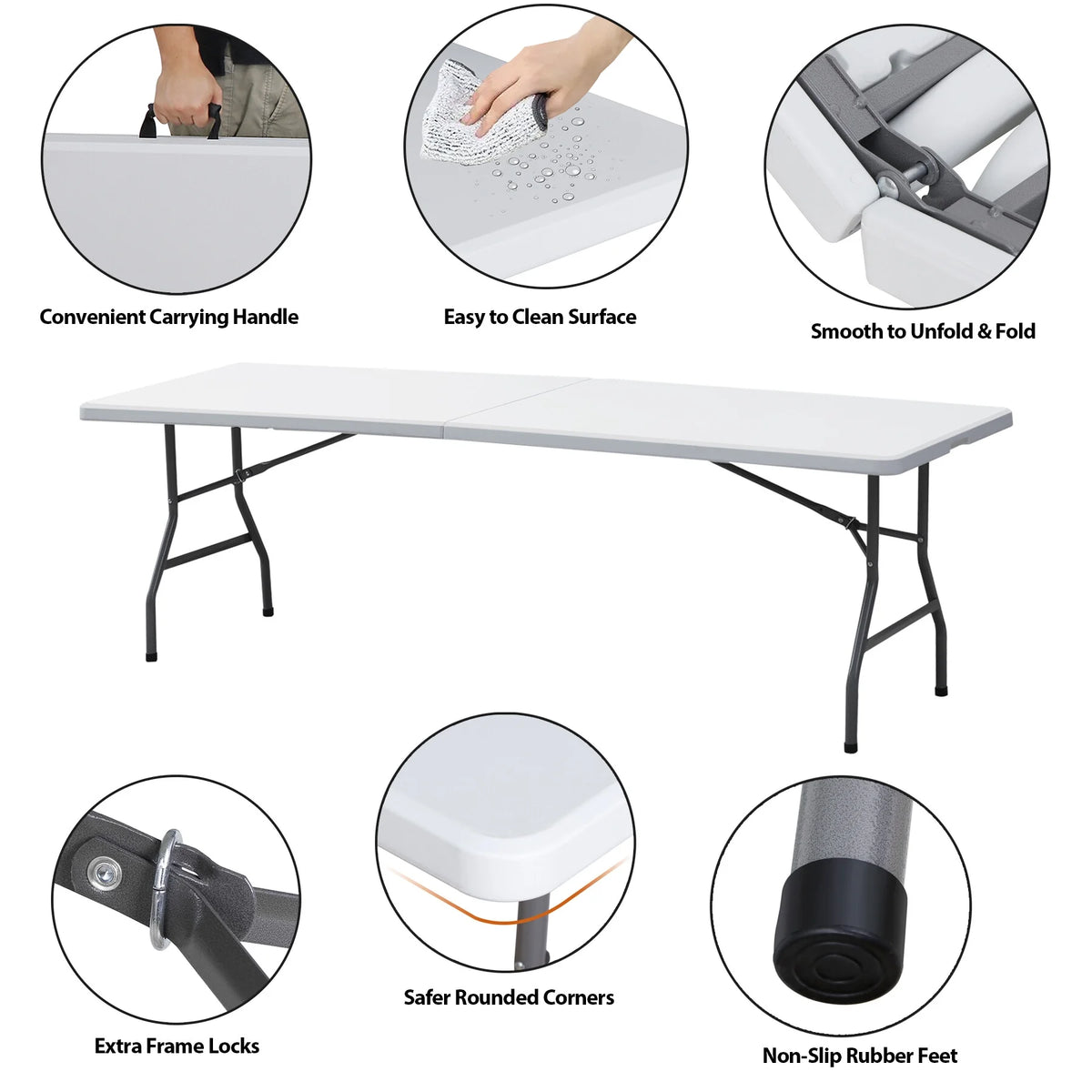 8 ft Plastic Folding Camping Table L977