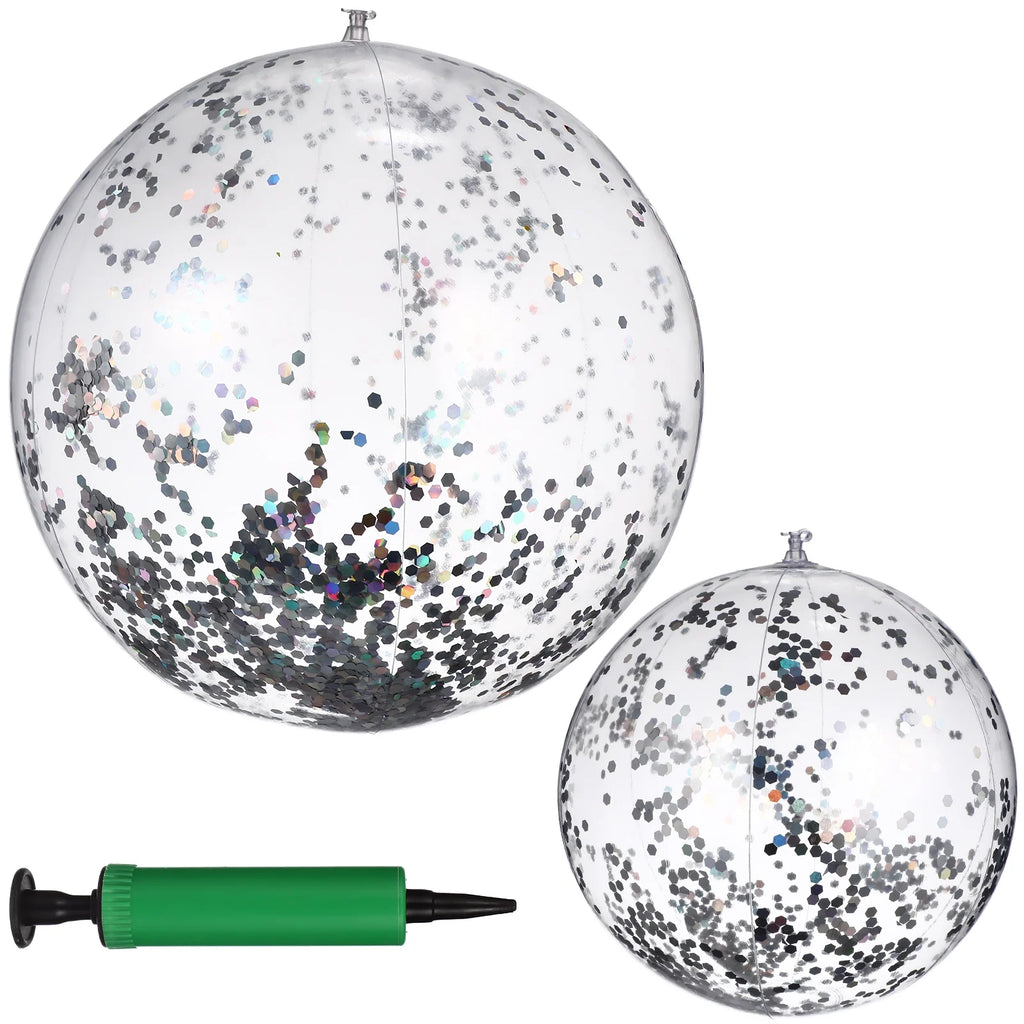 2 Pcs Glitter Confetti Inflatable Beach Balls with Air Pump L957