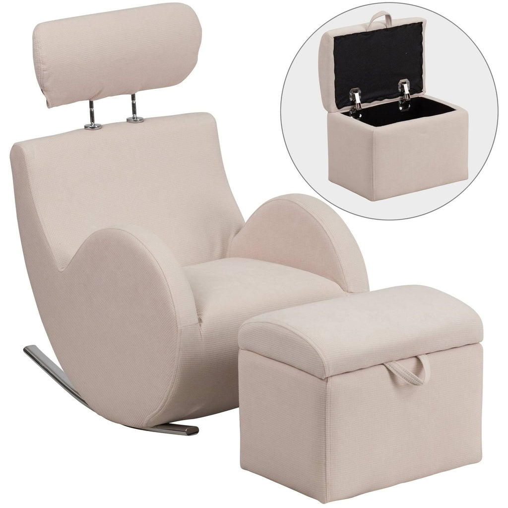 Black Fabric Rocking Chair with Storage Ottoman J87730
