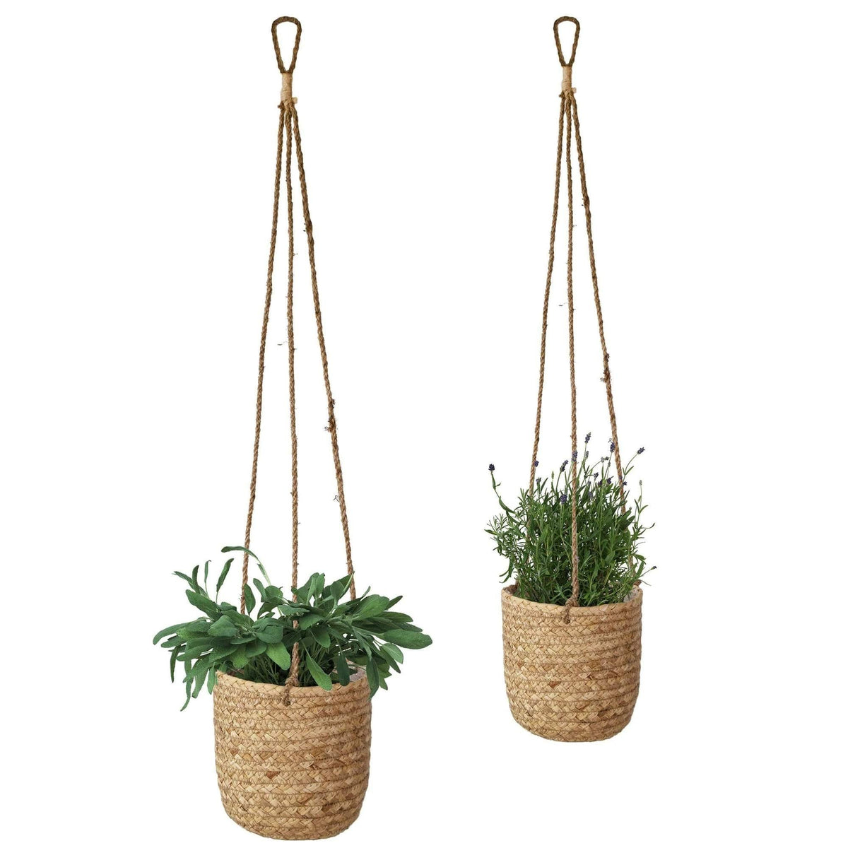 Set of 2 Woven Hanging Plant Pots with Waterproof Interior Plastic Coating V64043