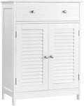 Matte White Free-Standing Bathroom Cabinet with 2 Louvered Doors and Drawer A69596