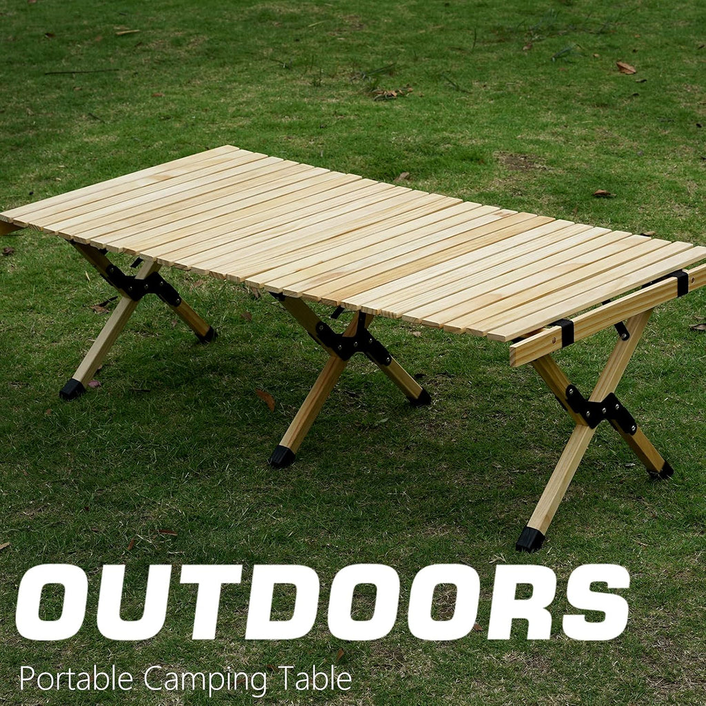 Portable Folding Wooden Camping Table with Carry Bag N99947