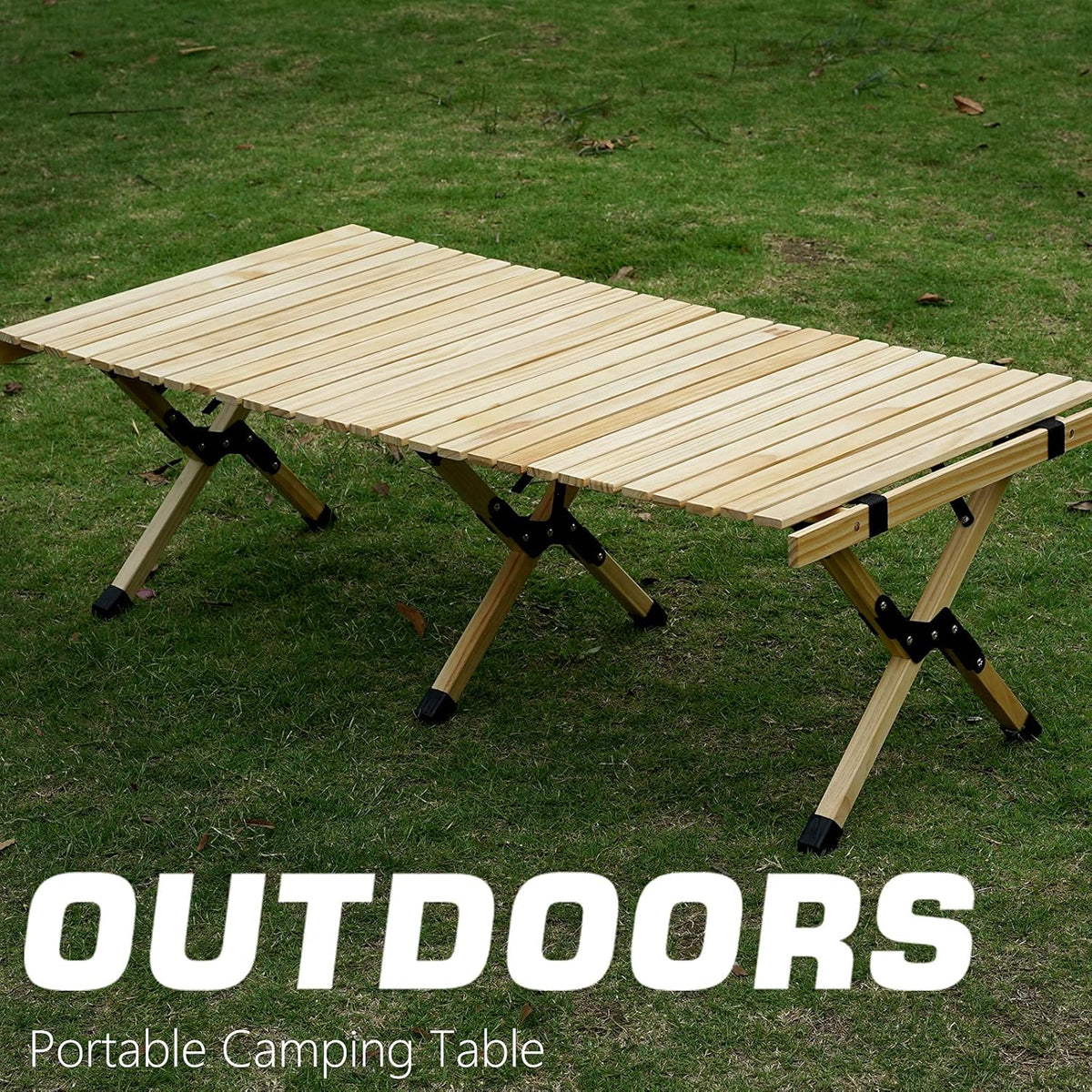Portable Folding Wooden Camping Table with Carry Bag N99947