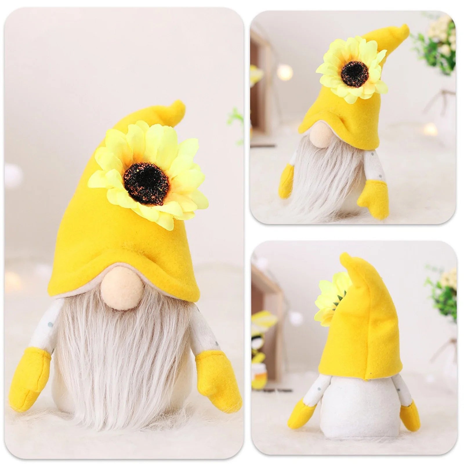 2Pc Faceless Dwarf Ornaments Rabbit Plush Doll Bee Festival Cartoon Sitting Posture Facing Sunflower N25576