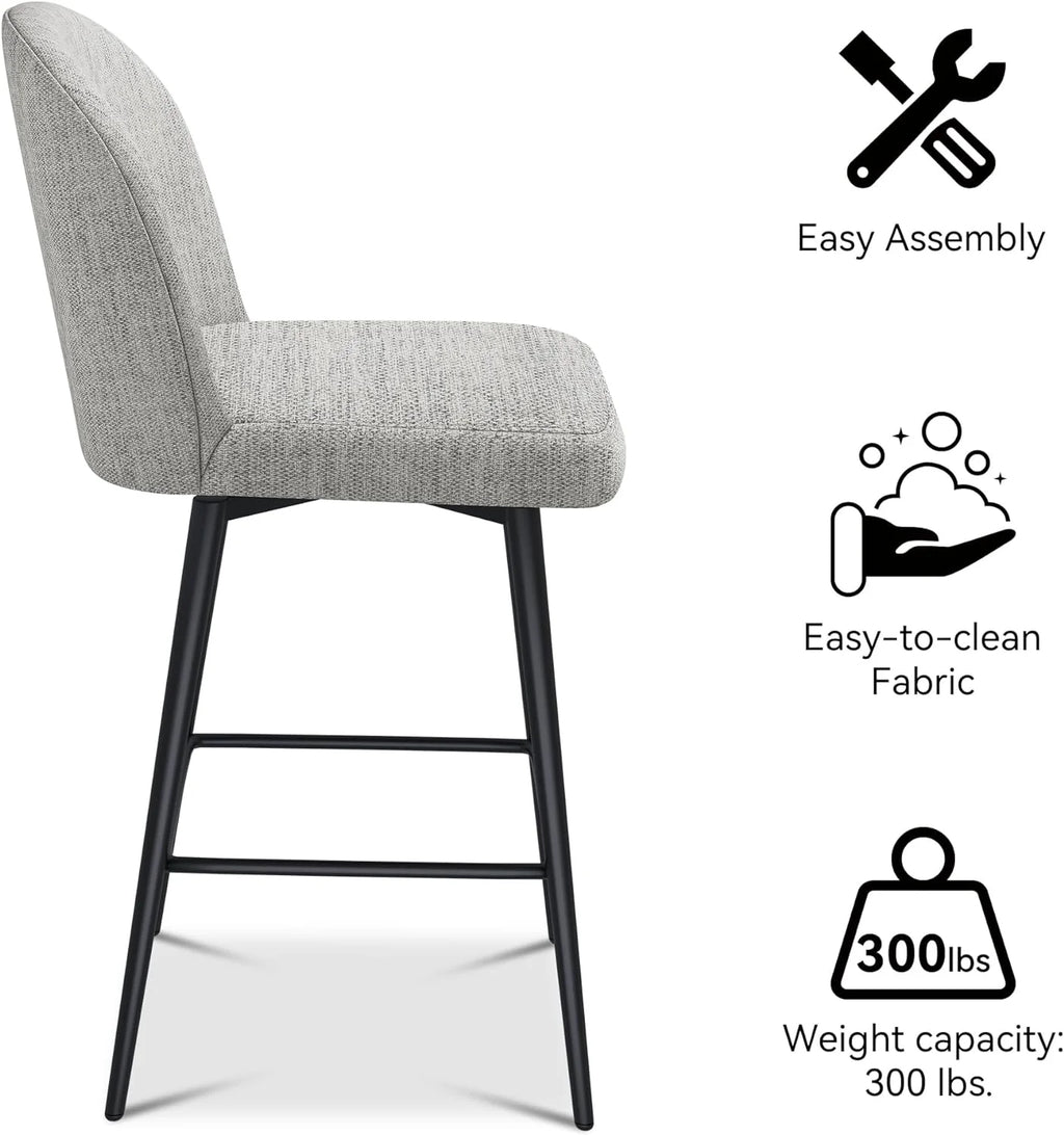 26 Inch Upholstered Bar Stools Set of 2 with Metal Legs C446