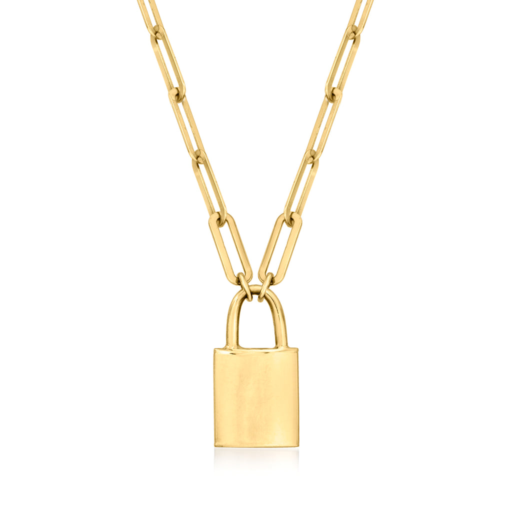 14kt Yellow Gold Paper Clip Link Padlock Necklace Q464