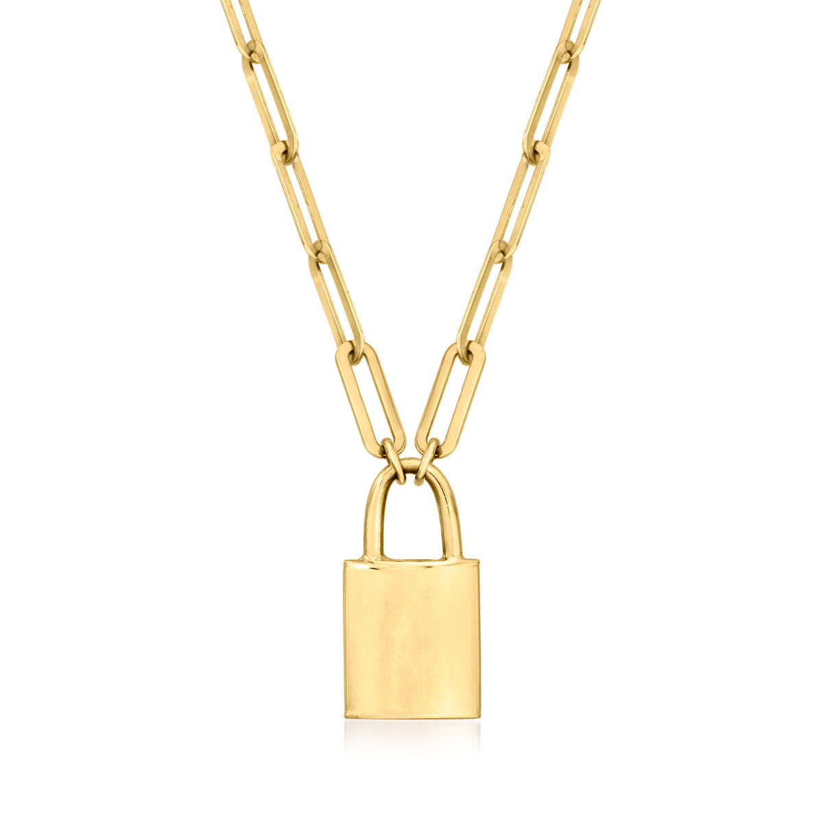14kt Yellow Gold Paper Clip Link Padlock Necklace Q464