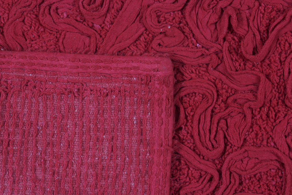 Red 3 Piece Cotton Non-Slip Bathroom Rug Set with Runner Rug E63678