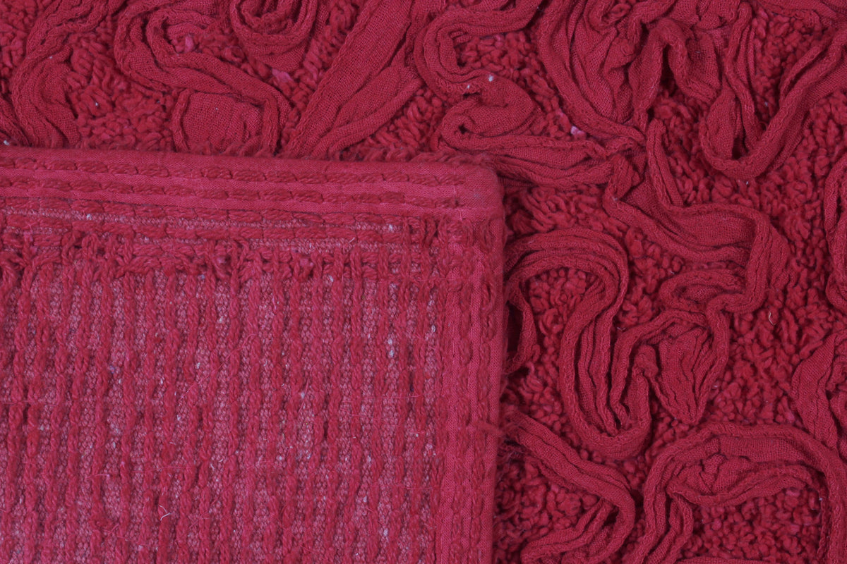 Red 3 Piece Cotton Non-Slip Bathroom Rug Set with Runner Rug E63678