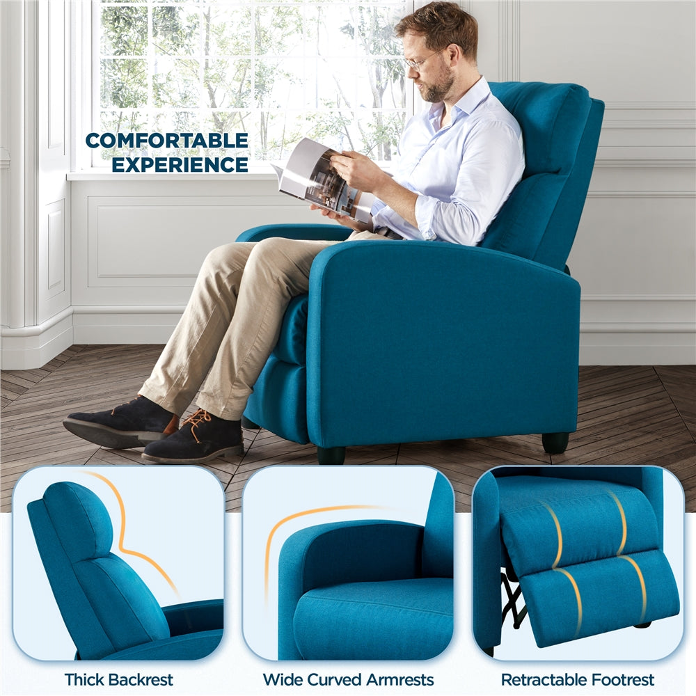 Blue Upholstered Fabric Recliner Chair with Footrest K906