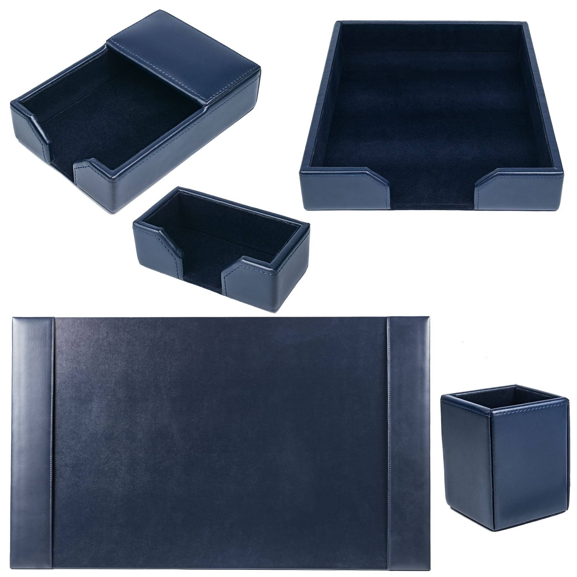 Navy Blue Bonded Leather 5-Piece Desk Set S314