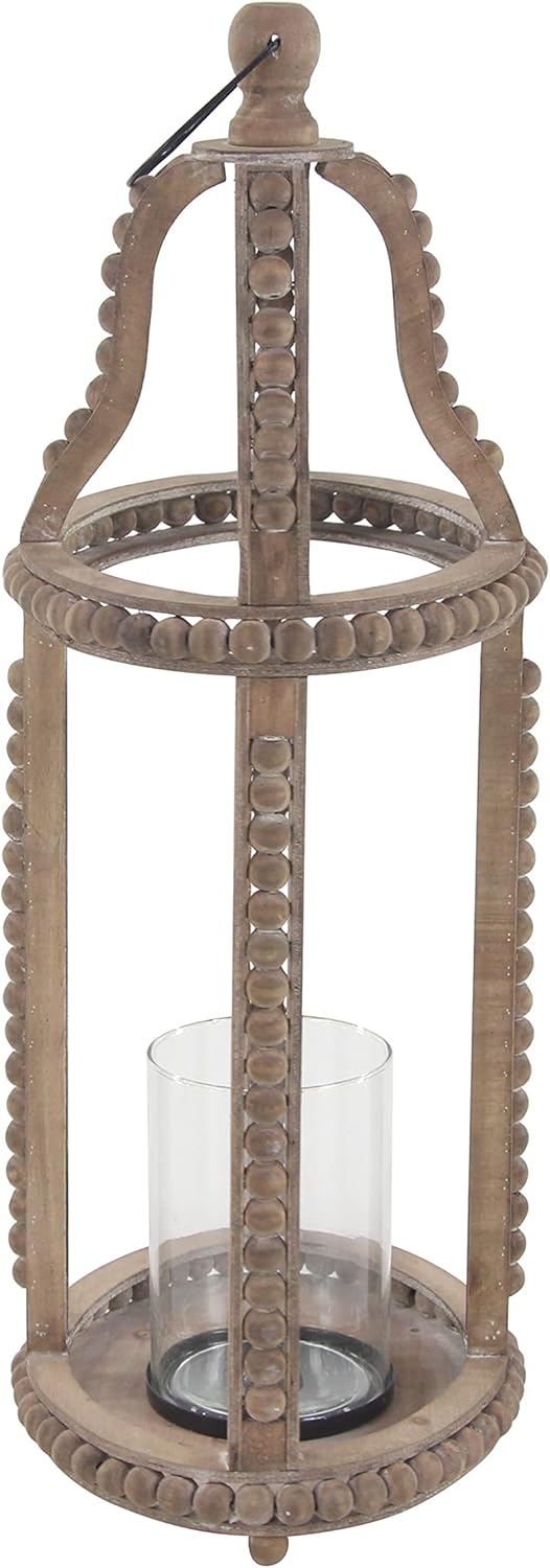 Rustic Wood and Glass Candle Lantern, 10W x 29H, Brown K1794