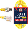 Yellow 50 Foot 12/3 SJTW Lighted Extension Cord 3 Prong Grounded Plug 12 Gauge Cable Pack of 2 D53521