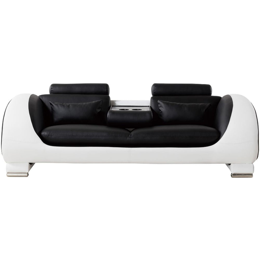 Black and White Faux Leather Wooden Sofa with Headrest Y73499