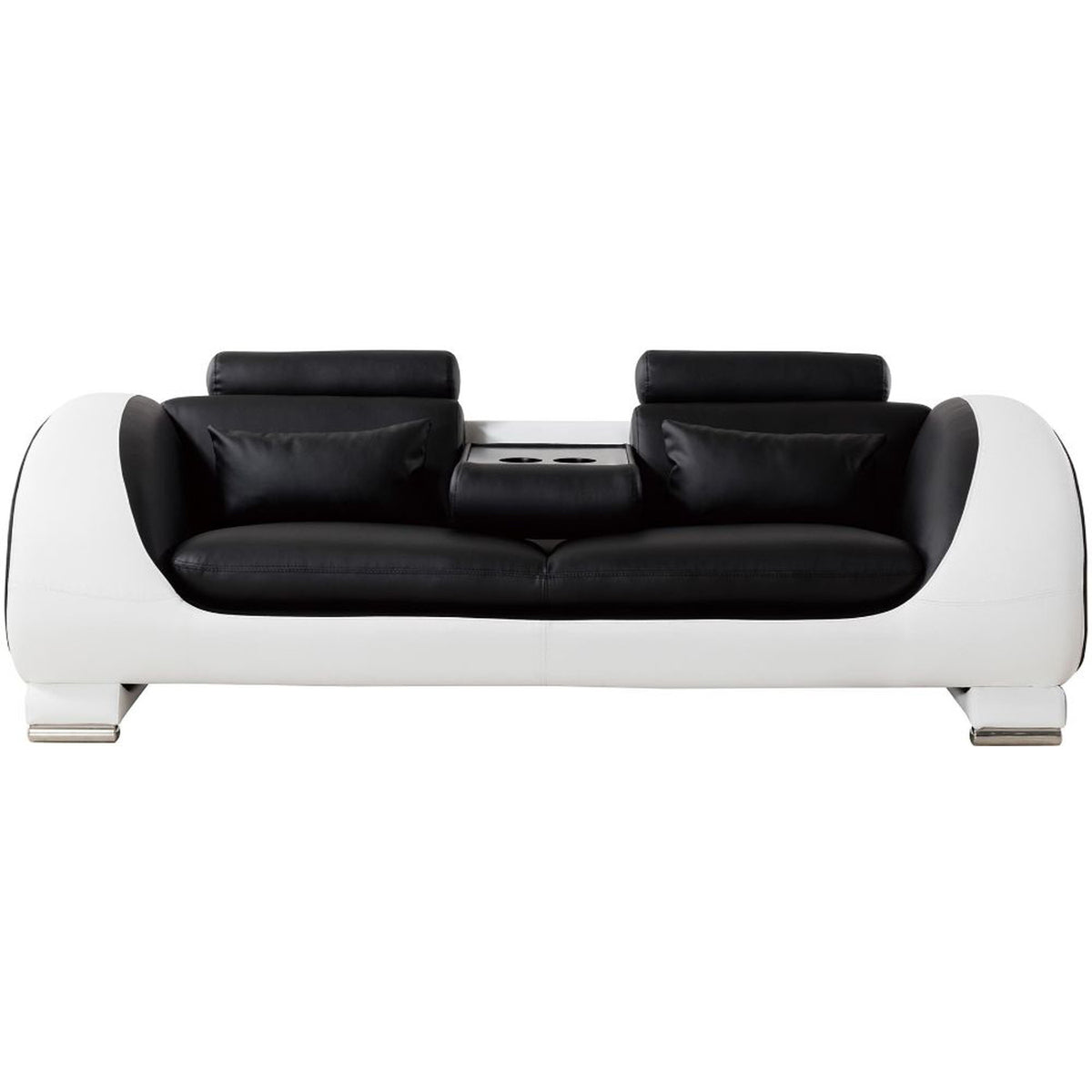 Black and White Faux Leather Wooden Sofa with Headrest Y73499