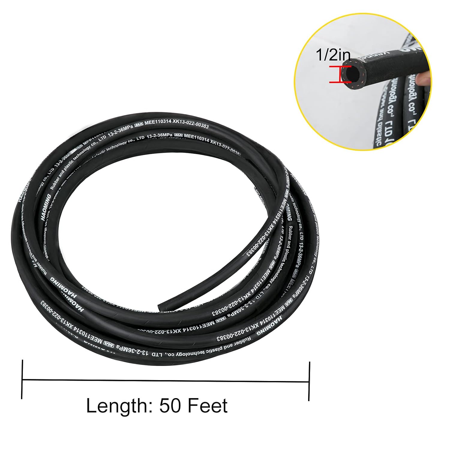 Hydraulic Hose 50 Feet 1/2 Inch 5000 PSI Pack of 2 H52084