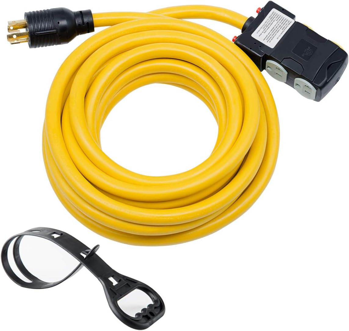 25Ft Generator Locking Cord, 4 Prong 10 Gauge, 30Amp 7500 Watts, Pack of 2 G113993