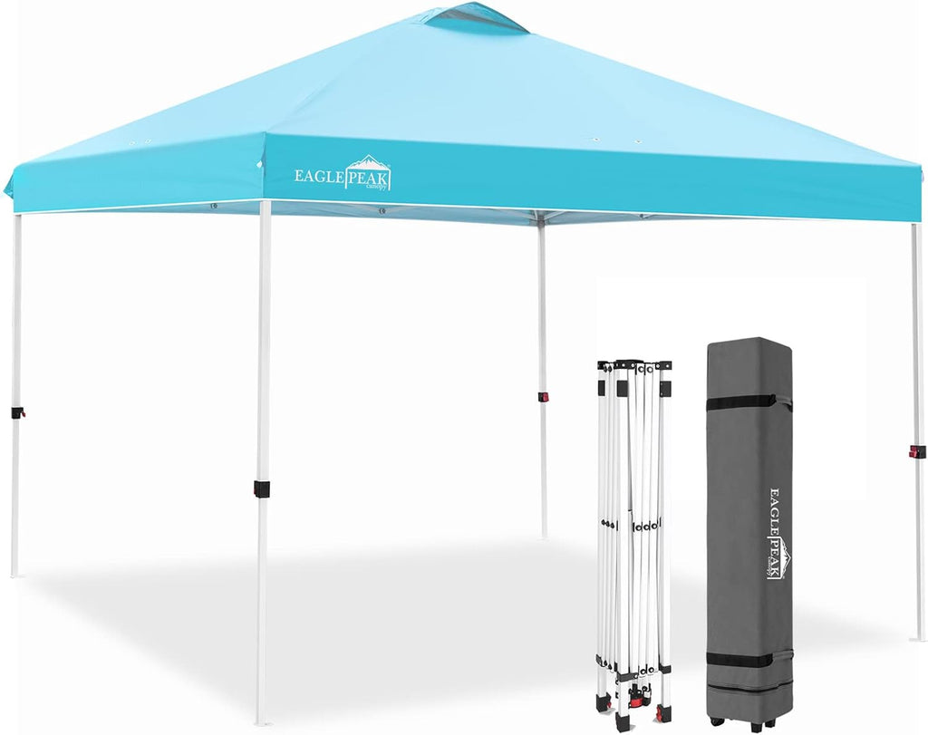 10' x 10' Light Blue Pop Up Canopy Tent with Wheeled Carrying Bag N556