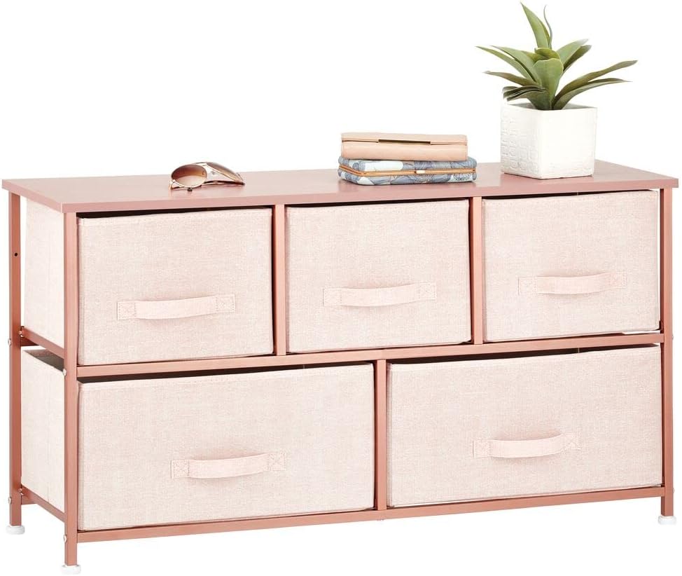 Steel Frame Wood Top Horizontal Cloth Storage Dresser with 5 Removable Fabric Drawers Z576