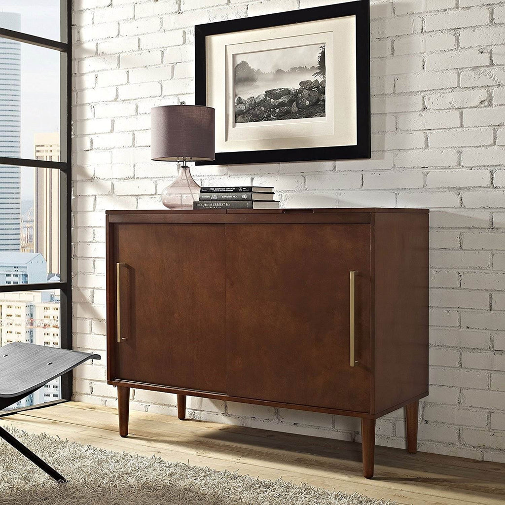 Mahogany/Gold Wood Media Console Table W3095