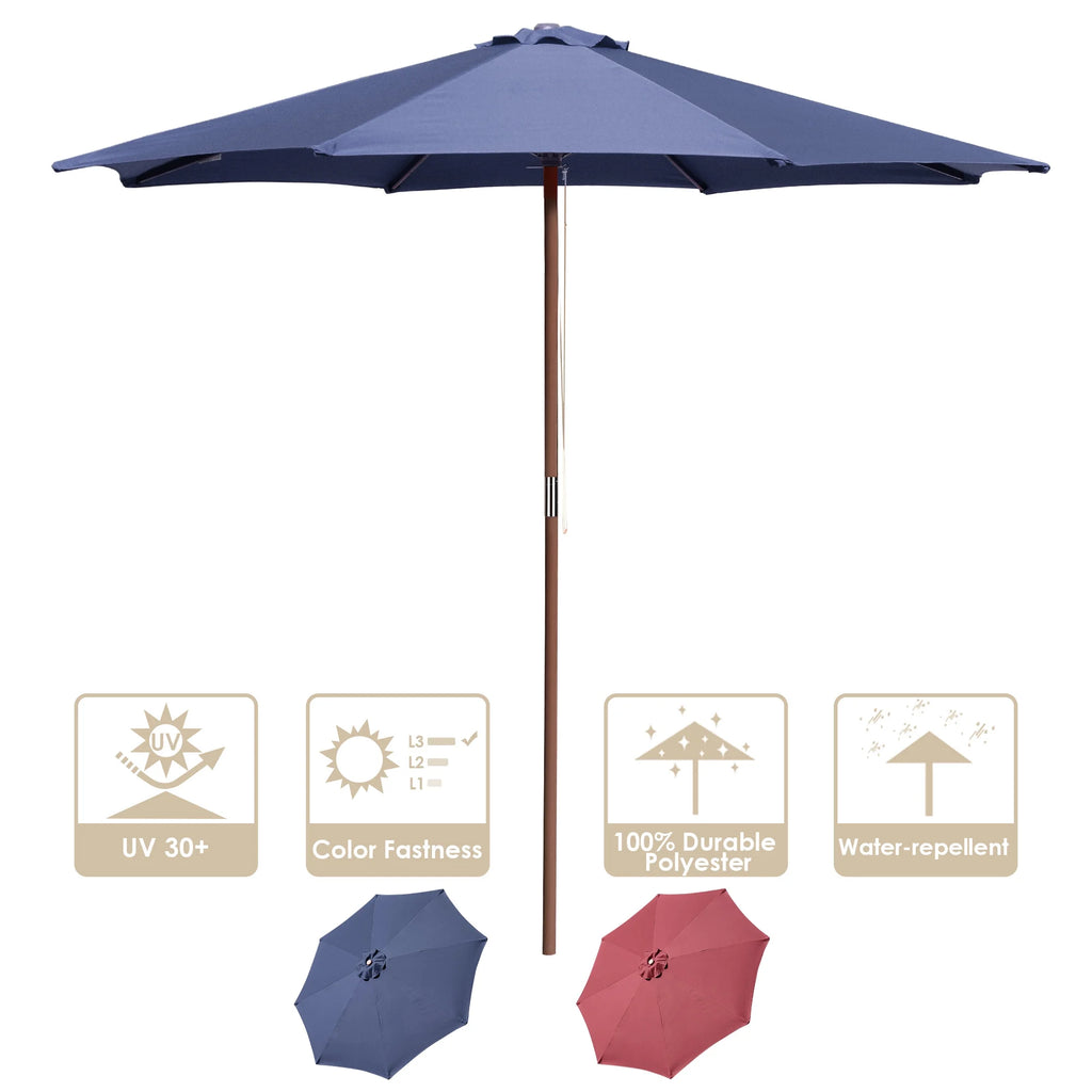 9ft Wooden Pole Patio Umbrella 8 Ribs W28464