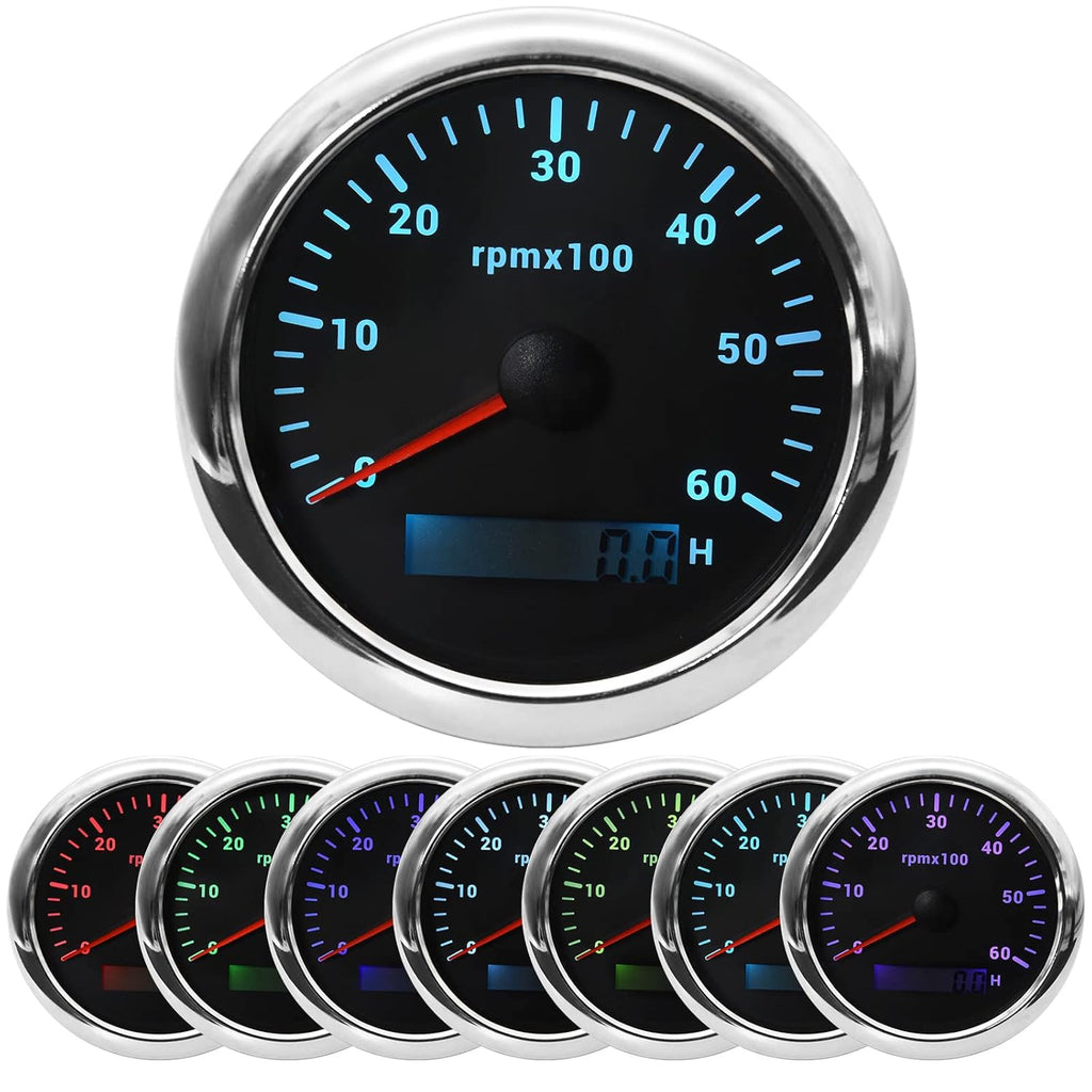 White Dial LED Tachometer Gauge 0-6000 RPM 85mm Pack of 2 Z732