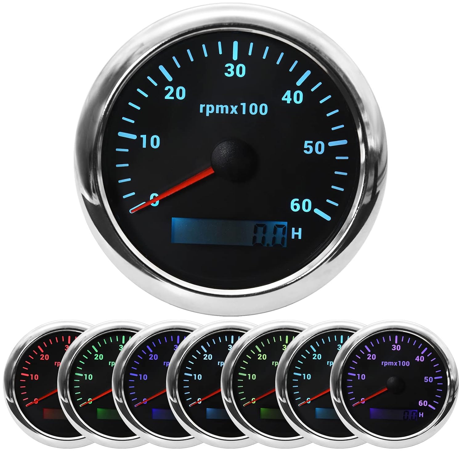 White Dial LED Tachometer Gauge 0-6000 RPM 85mm Pack of 2 Z732
