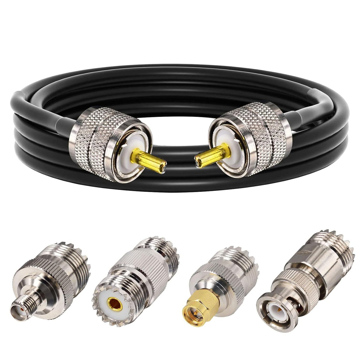 CB Coax Cable RG58 Coaxial Cable 49.2ft UHF PL259 Male to Male Cable with UHF SO239 Female to SMA/UHF/BNC Adapter 4-Pack U283