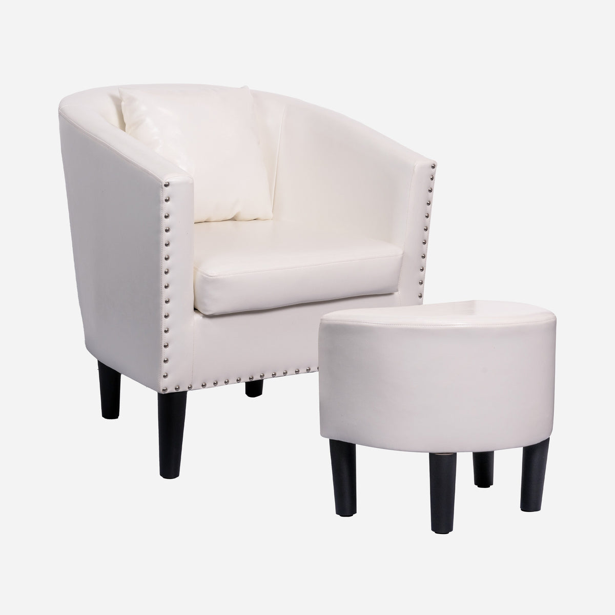 White PU Leather Club Chair with Ottoman C211716