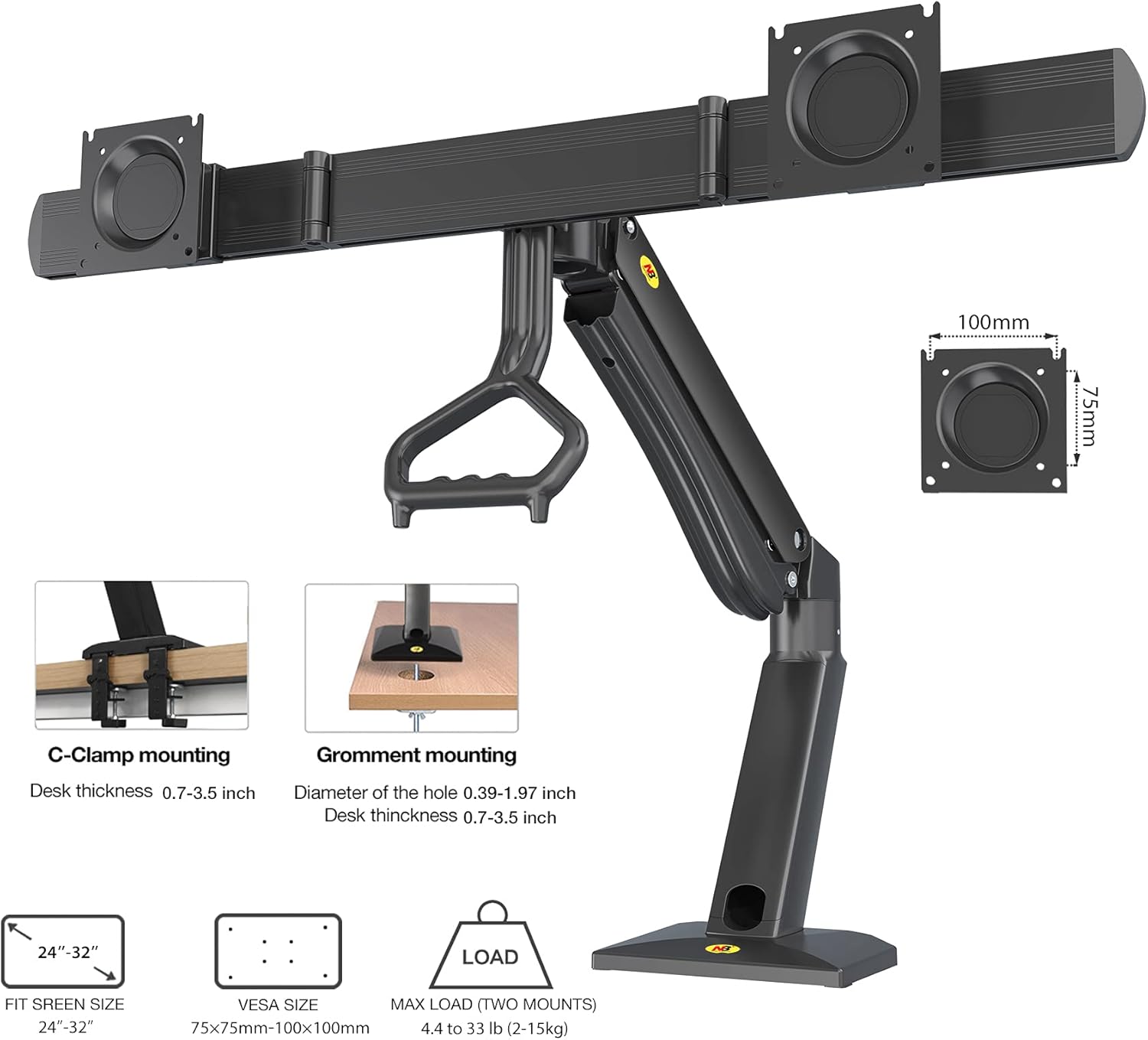 Dual Monitor Arm Desk Mount for 24-32 Two Screens, 4.4lbs-33lbs, Pack of 2 K5059