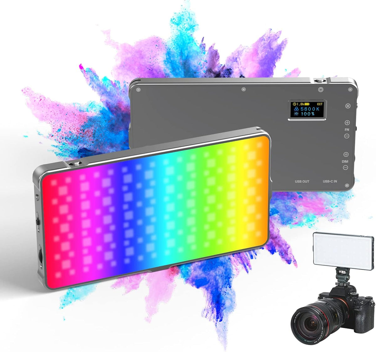24W RGB LED Video Light with 20000mAh Battery, CRI≥96 3200-5600K Bi-Color H908405