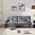 Grey Linen Convertible Sofa Bed Futon with Solid Wood Legs U6419