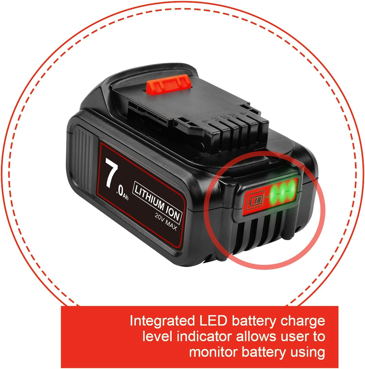 7.0 Ah 2Packs Replacement Lithium ion Battery for Dewalt 20V Cordless Tools H8076