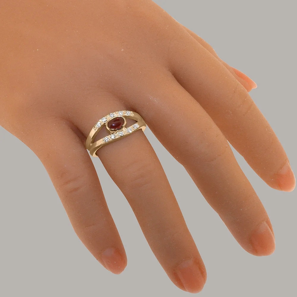 9k Rose Gold Natural Garnet & Diamond Womens Band Ring E25953