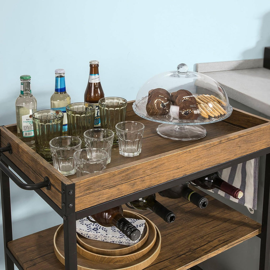 Brown Wood Metal Bar Serving Cart R60517