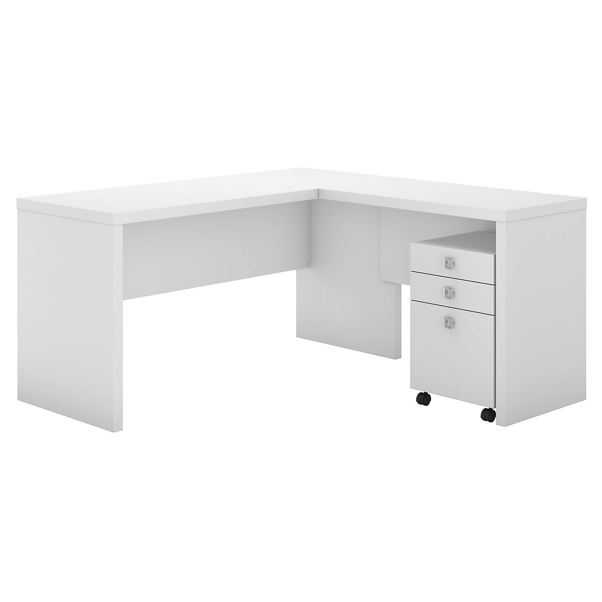 Pure White L Shaped Desk with Mobile File Cabinet O394